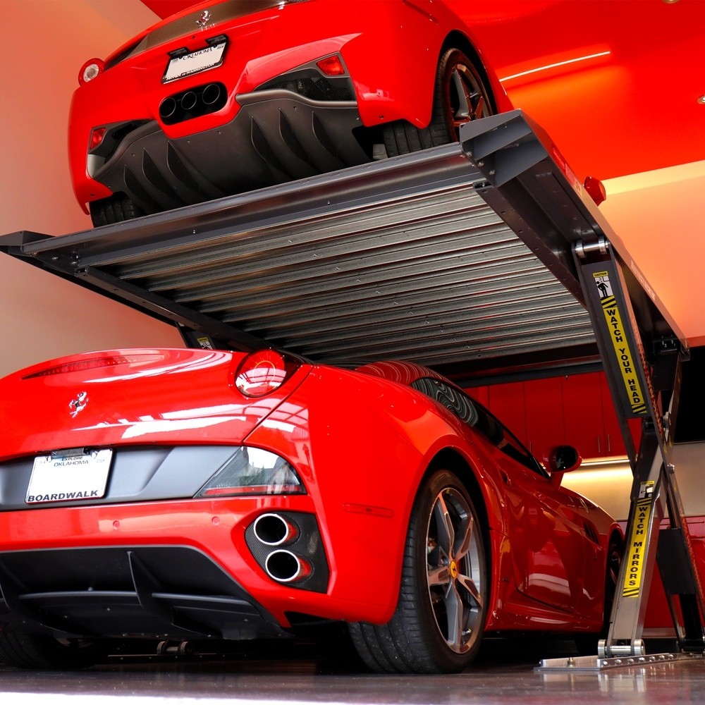 Autostacker parking lift in home garage